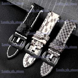 Watch Bands Handmade Snakeskin Engraved Buckle band 20 22 24 26MM Black Grey Leather Strap Thick Material Mens Military Strap T240227