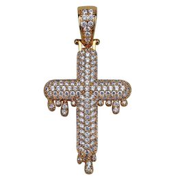 Iced Out Drop Cross Pendant Necklace Micro Pave Zircon Brass Gold Silver Colour Plated Hip Hop Mens Jewelry280d