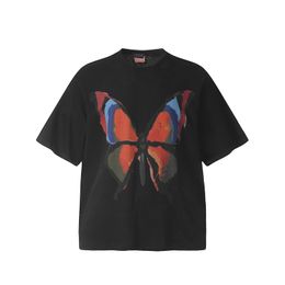 24ss Borboleta Pintura A Óleo Impressão Bordado Camiseta Homens Camiseta Primavera Verão Mulheres Oversize Rua Skate Casual Algodão Camiseta 0227