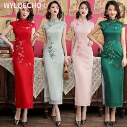 Silk Embroidered Long Cheongsam 2023 Lace Edge Improved Qipao Chinese Style Evening Dresses Woman Ceremony Dress 240220