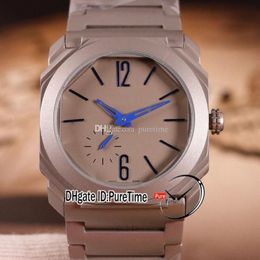 New OCTO Finissimo Automatic Mens Watch 102945 Titanium Steel Gray Dial Blue Stick Markers Stainless Steel Bracelet 41mm Puretime 187y