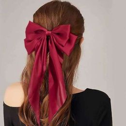 2024 new hot selling model GT Top Selling New Design Silky Satin Bow Hair Clips Long Tail Bows Clip For Girls Women Large Solid Hair Bows Hairpin