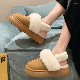 Slippers 2024 Winter Plush Cotton Women Fashion Flat Shoes Ladies Back Strap Platform Slides Female Leisure Home Warm