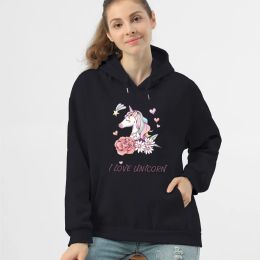 Sweatshirts I love unicorn Women Clothing Harajuku Kawaii Hoodies Loose Cute Pullover cartoon Pink tops Sweatshirt Moletom Sudadera Mujer