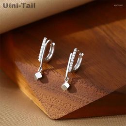 Stud Earrings Uini-Tail Selling 925 Tibetan Silver Small Square Micro-set Ear Buckle Fashion Trend Exquisite Simple Line