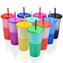 10Pcs 710ml Reusable Blank Plain Plastic Cup Cold Cup Coloured Cup Colored Cup Straw Cup Plastic Tumbler with Straw and Lid 24oz 240219