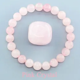 Link Bracelets Natural Pink Rose Powder Crystal Quartz Stone Stretch Bracelet Women Elastic Cord Pulsera Jewellery Beads Lover Gift