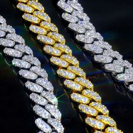 Sier 10Mm 6Mm Wide Hip Hop Cuban Chain Free Fire Moissanite Diamond Single Row Necklace Link Chain