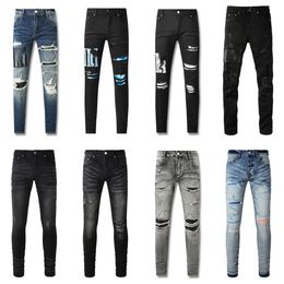 purple designer jeans mens Fashion Distressed Ripped Bikers Womens Denim cargo For Men Black Pants purple jeans for men denim tear jeans