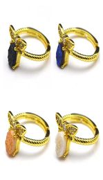 Wedding Rings Natural Crystal Druzy Finger Ring Charm Gold Plating Zircon Butterfly Oval Mineral Geode Gem Stone Round For Women1185331