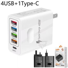 4USB+Type-C Multi-Port Wall Adapter 3.1A Phone Laptop Charger EU/US/UK Adapted for Samsung Iphone Xiaomi