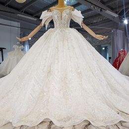 Modern Shine Pearls A-Line Wedding Dress Jewel 3D-Lace Ball Gown Plus Size Sweep Train Bridal Gowns Dress Vestido De Novia Size Colour Customised