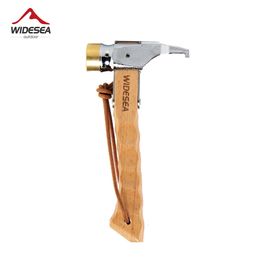 Widesea Camping Hammer Stainless Steel Brass Outdoor Tool Wooden Handle Mallet with Puller Tent Nails Hiking Backpack Supplies 240220