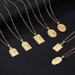 New Stainless Steel Virgin Mary Pendant Necklace Gold Bijoux Crystal Necklace For Man Women Fashion Pendant Catholic Jewelry233H