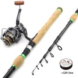 Rods 1.8M2.7M carbon telescopic fishing rod cork handle lure Trout Spinning Rod Reel Combos Super hard long shot Trout Rod Portable