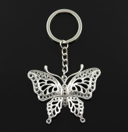 Fashion 30mm Key Ring Metal Key Chain Keychain Jewelry Antique Bronze Silver Color Plated Hollow Butterfly 60x48mm Pendant1361000