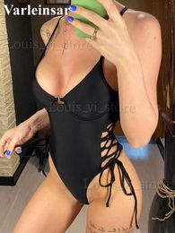 Women's Swimwear S - XL Sexy Lace Up Underwired One Piece Swimsuit Women Swimwear Female Backless Monokini Bather Bathing Suit Swim Lady V2906 T240227