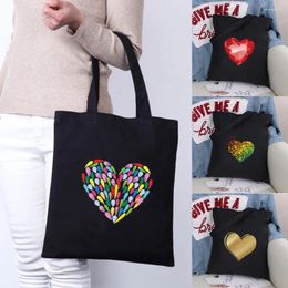 Shopping Bags Bag For Women Canvas Shoulder Shopper Eco Handbag Fashion Storage Tote Love Print Commute Grocery Handbags