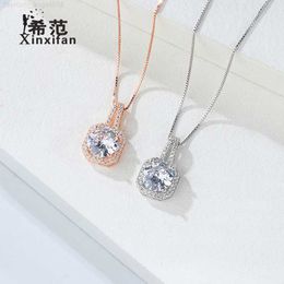 S925 sterling silver square diamond necklace womens simple short collarbone chain micro-set zircon pendant versatile student accessories