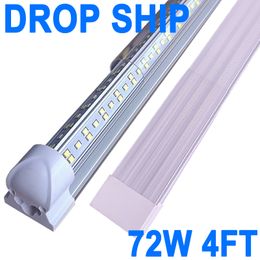 LED Shop Light Fixture, 8FT 72W 6500K Cold White,4 Foot T8 Integrated LED Tube Lights, V Shape, High Output, Linkable, Plug in Warehouse Garage Lighting Barn USA crestech