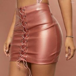 Skirts Sexy Sweet Spice Women's Short PU Leather Fashion Straps Paragraph Hip Half-body Skirt Lady Party Club Evening