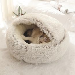 Mats Dog Bed Round Plush Cat Warm House Soft Long Plush Pet Dog Bed For Small Dogs Cat Nest 2 In 1 Cat Bed Cushion Sleeping Sofa