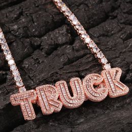 Custom Name Necklace Ice Baguette Letters With Tennis Chain Full Iced Out Zircon Pendant Gift Hip Hop Jewelry264A