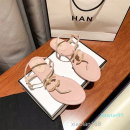 Designer Women Slippers Clip Toe Flat Sandals Summer T Tied luxury Ladies Shoes Beach Low heel