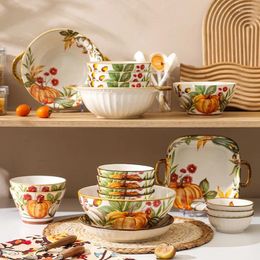 Bowls Bowl Nordic Pumpkin Simple Plate Combination Household European Ceramic Tableware High Beauty Light Luxury Ceramics