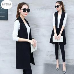 Women's Vests Elegant Suit Vest Women Spring Autumn Sleeveless Long Jacket Colete 3XL Blazer Coat Waistcoat