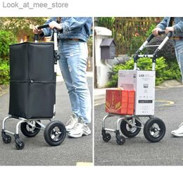 Shopping Carts Folding shopping cart with large capacity luggage bag used for travel grocery carts with 20cm inflatable rubber wheel bearings 50kg Q240227