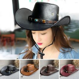 Berets Retro Ethnic Style Faux Leather Western Cowboy Hat Vintage Gentleman Dress Adjustable Cowgirl Jazz