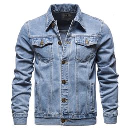 Spring Autumn Men Denim Jackets Casual Solid Color Lapel Single Breasted Jeans Jacket Man Slim Fit Cotton Outwear Coats 240226