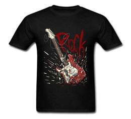 Crazy Rock Men Black Tshirt Broken Guitar Print Guys Short Sleeve Tee Shirts Music Band Team Top Custom Company 2103175691118