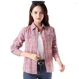 Women's Blouses Summer Autumn Casual Oversized Thin Women Pockets Plaid Shirt Chequered Cotton Shirts Female Long Sleeve Tops Fit Blouse