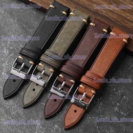 Watch Bands Vintage Brushed Leather band 18 19 20 21 22MM Ultra-Thin Soft Leather Black Brown Green Grey With Antique Bracelet T240227