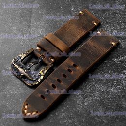 Watch Bands Vintage Bronze Leather Strap accessories 20 22 23 24 26MM Thickened Brown Men Handcrafted To Make The Old Top Calfskin T240227