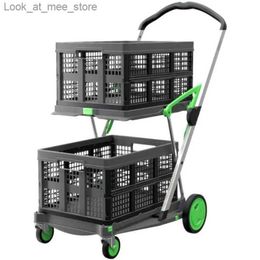 Shopping Carts Multi functional foldable cart Mobile Storage truck with 2 storage boxes Q240228