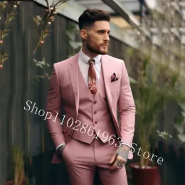 Suits Pink Elegant Men Suits Slim Fit Notched Lapel Two Buttons Casual Suit Male Tuxedos For Wedding Blazer Pants Costume Homme