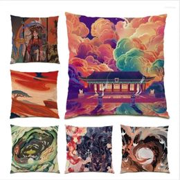 Pillow Decor Home Colourful Painting Cover 45x45 Chinese Living Room Decoration Velvet Throw Covers Landscape Gift E1327