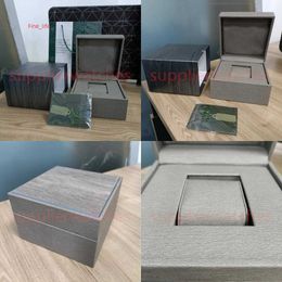 Luxury AP Designer Grey square Watches Box Cases Wood Leather Material Certificate Bag Booklet Full Set Of Mens And Womens Watch Accessories Box 15710 hot Factory Box