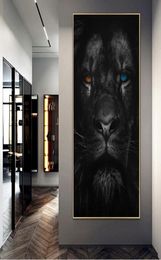 Ferocious Lion with Orange and Blue Eyes Posters and Prints Canvas Paintings Wall Art Pictures for Living Room Home Decoration Cua2350116