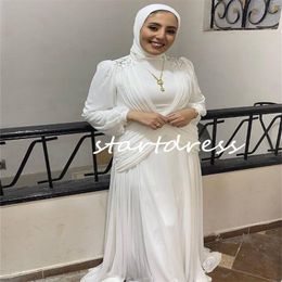 Beautiful Muslim Wedding Dresses 2024 Elegant Crystal Long Sleeve Boho Bride Dress Gatsby Civil Beach Bridal Gowns Vestidos Novias Turkey Dubai Robes De Mariee