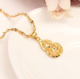 Dubai Real 24k Yellow Fine Solid gold GF Women Pendant Necklace Gold Colour Jewellery Fortune gourd party wedding Gifts1446572
