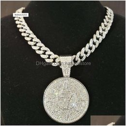 Pendant Necklaces Hip Hop Crystal Lucky Number 7 With Big Miami Cuban Chain Choker Necklace For Men Women Iced Out Coin Drop Delivery Dhn8E