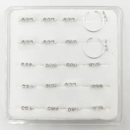 Jewelry 925 Sterling Silver Nose Hoop Ring Three Clear Crystal Body Piercing Jewelry 20pcs/Pack