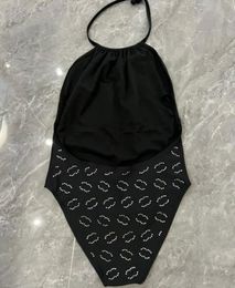 Paris Designer Womens One-piece Swimsuit Rhinestones-encrusted High-end Monokini Luxury Bikini Set 2024 Fashion Brand Beach Wear Halter Swimwear Sexy Bodysuits XL