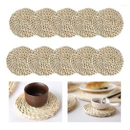 Table Mats AT14 10 Pack Woven Placemats Round Corn Husk Placemat Rattan For Tea Coffee Heat Insulation Pads 4.3 Inch