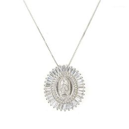 Mother Virgin Mary Pendant Necklace Women Men Christian Cubic Zirconia Statement Necklace Party Collier Femme Jewelry S41247c