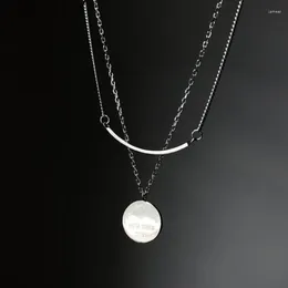Pendant Necklaces ANENJERY Silver Colour Round Double Layer Necklace For Women Curve Tube Clavicle Chain Choker Party Jewellery
